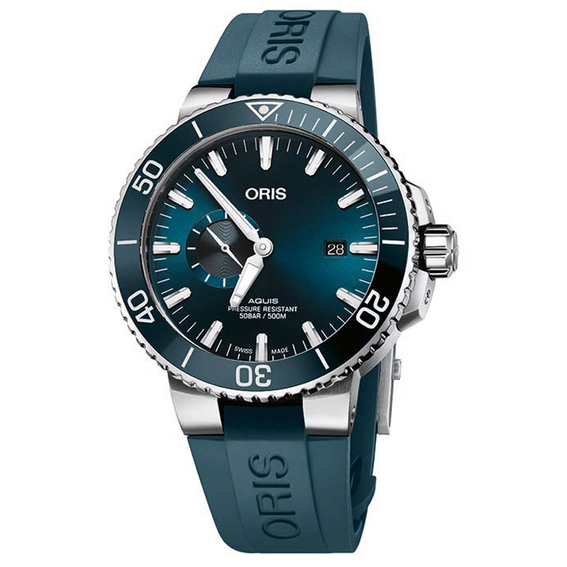 Aquis Small Second Date 45.5mm Blue Rubber Strap Men's Watch 01 743 7733 4155-07 4 24 69EB