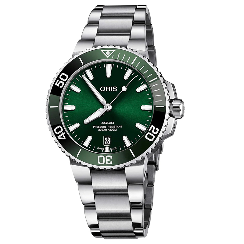 Aquis Date 41.5mm Green Dial Steel Men's Watch 01 733 7766 4157-07 8 22 05PEB