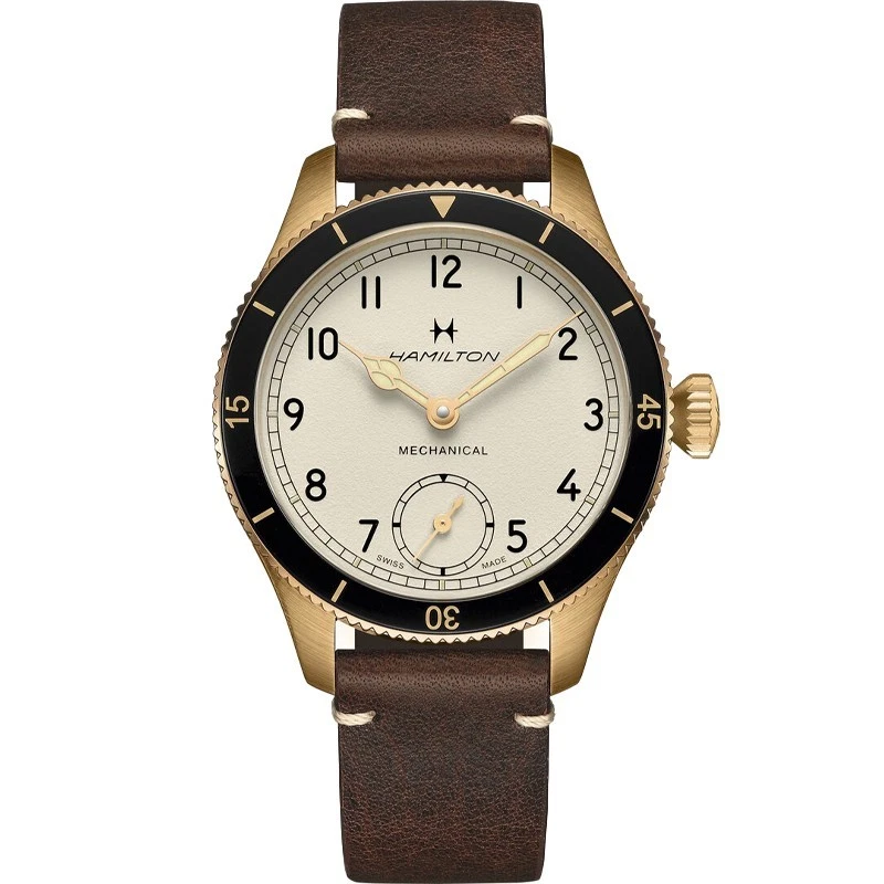 Hamilton Khaki Aviation Pilot Pioneer Mechanical 43mm Bronze White Dial Burgundy Leather H76709510
