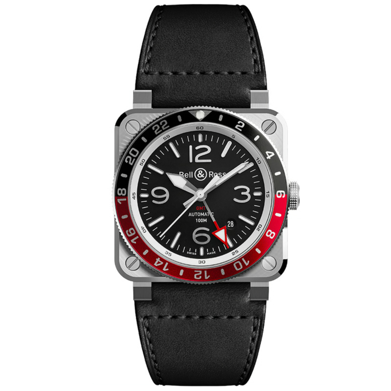 Bell & Ross BR 03-93 GMT Black 42mm Mens Watch BR0393-BL-ST