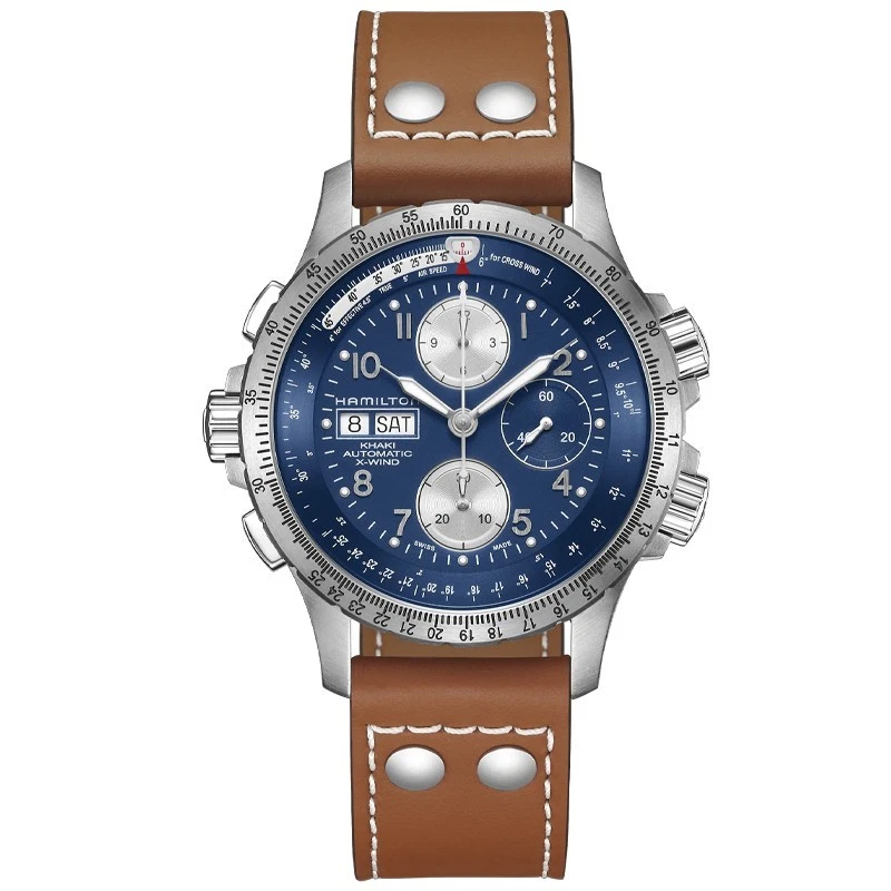 Hamilton Khaki Aviation X-Wind Auto Chrono 44mm Blue Dial Brown Leather H77506540