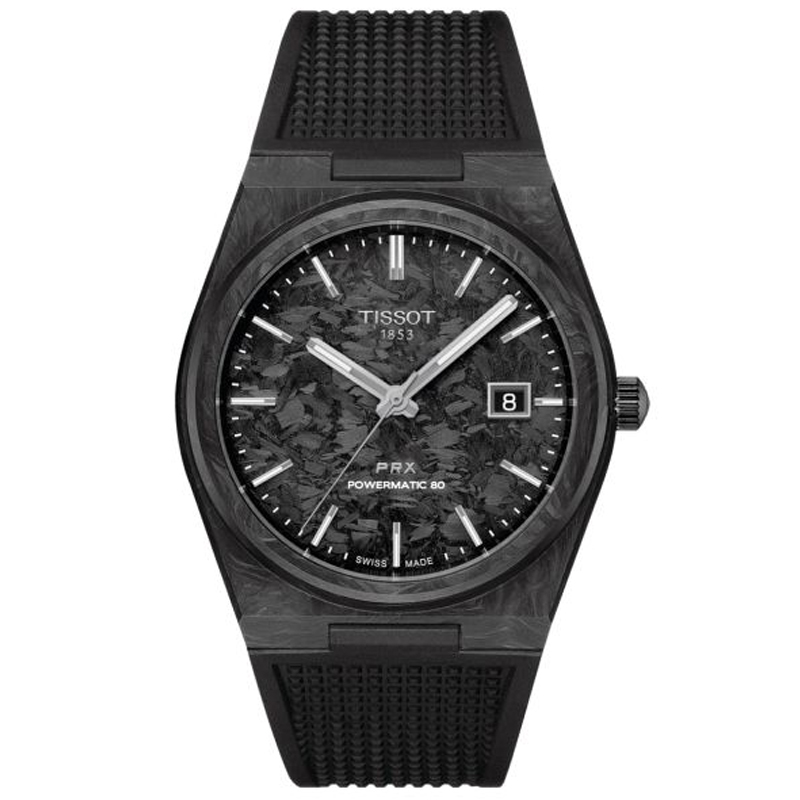 Tissot PRX Powermatic 80 Automatic 40mm Black Carbon Forged Dial Steel Bracelet Men's Watch T137.907.97.201.00