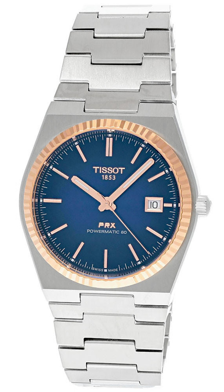 Tissot PRX Powermatic 80 Automatic 40mm Blue Dial 18K Gold Bezel Two-Tone Bracelet Men's Watch T931.407.41.041.00 T9314074104100