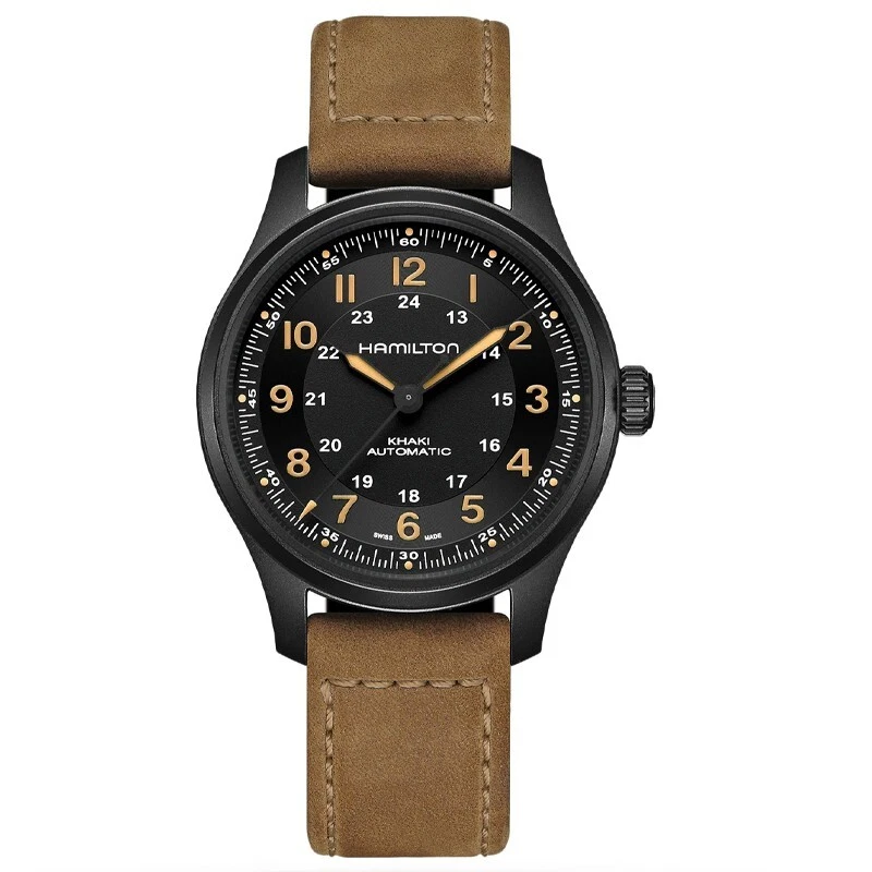 Hamilton Khaki Field Titanium Auto 42mm Black Dial Brown Leather H70665533
