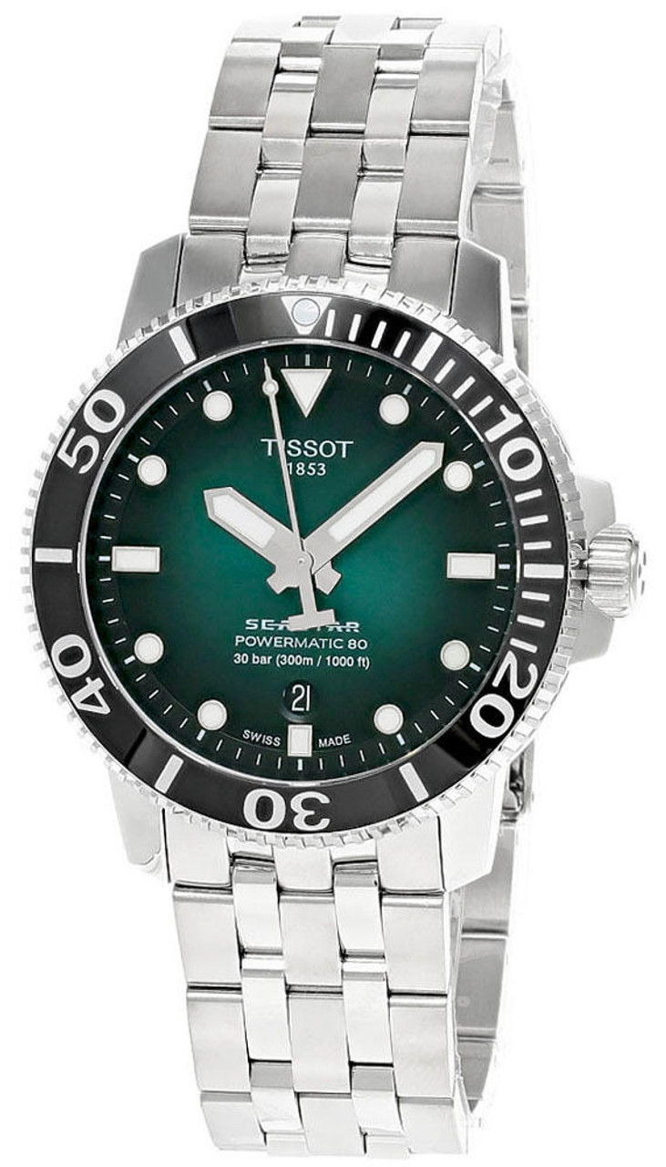 Tissot Seastar 1000 Powermatic 80 Green Dial 43mm Steel Men's Watch T120.407.11.091.01 T1204071109101