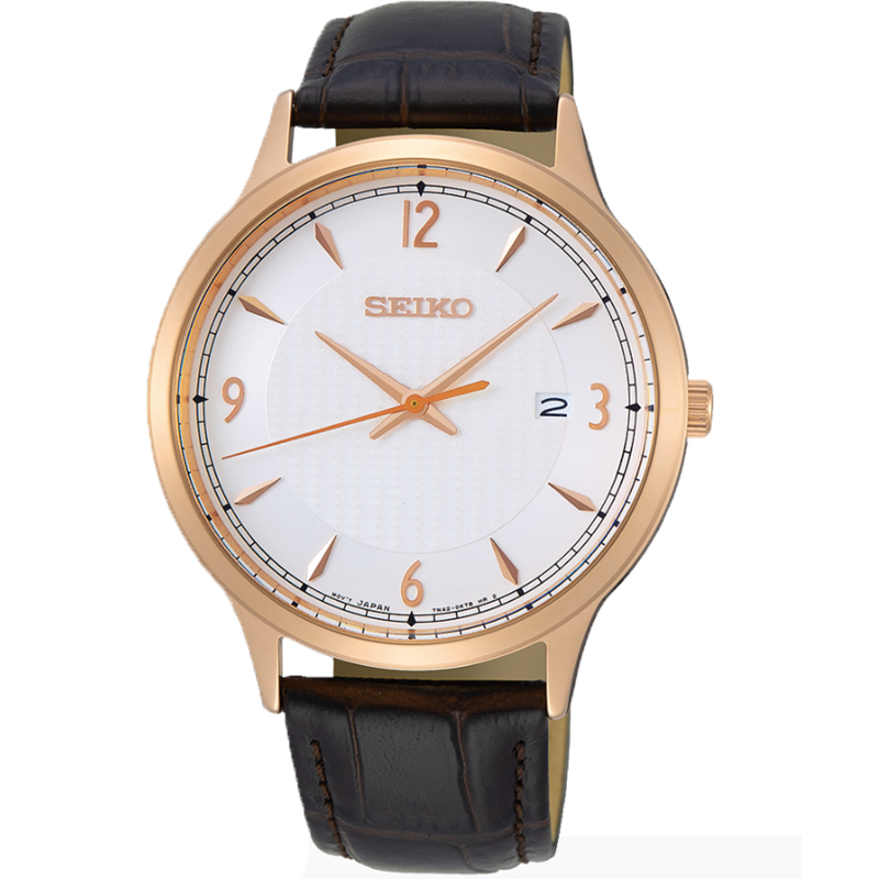 Seiko 41mm White Dial Leather Men's Watch SGEH88