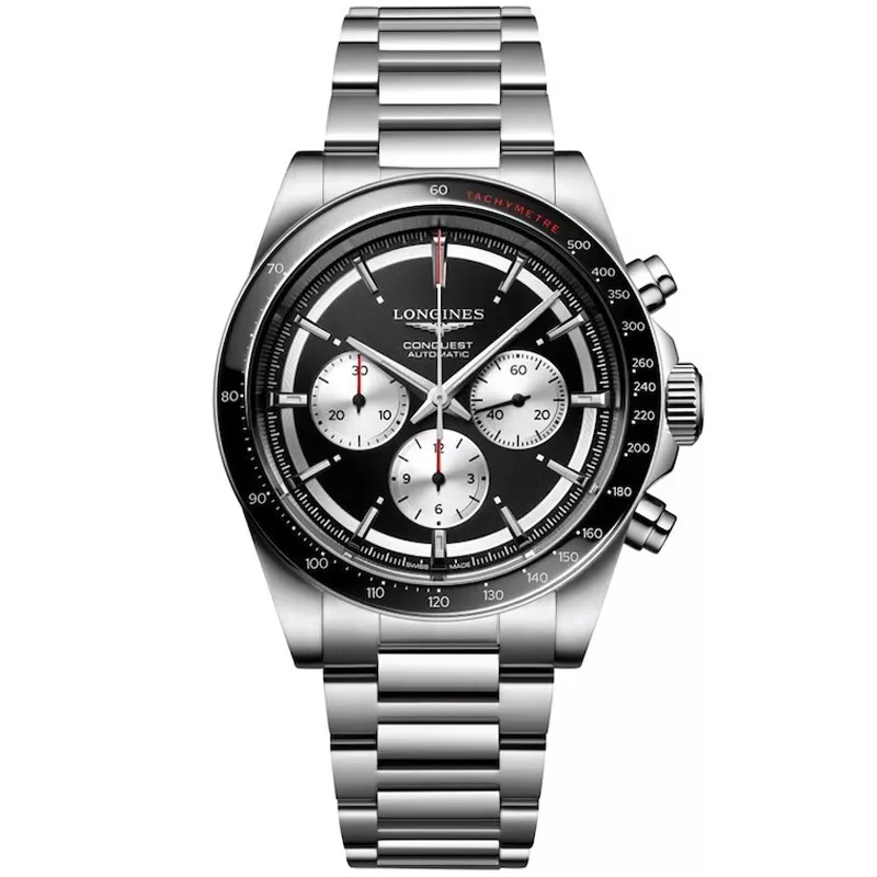 Longines Conquest Black Dial Chronograph Steel 42mm Men's Watch L38354526