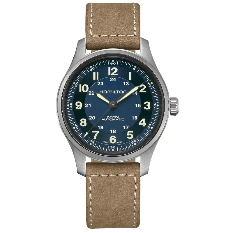 Hamilton Khaki Field Titanium Auto 42mm Blue Dial Brown Leather H70545540