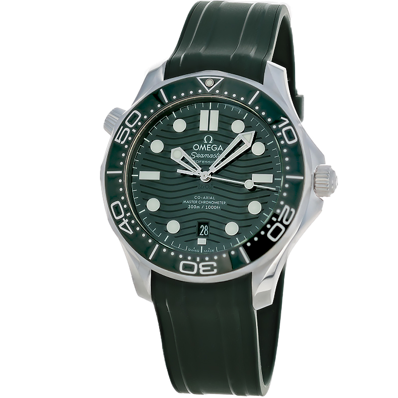 Omega Seamaster Diver 300M Green Dial Rubber Men's Watch 21032422010001