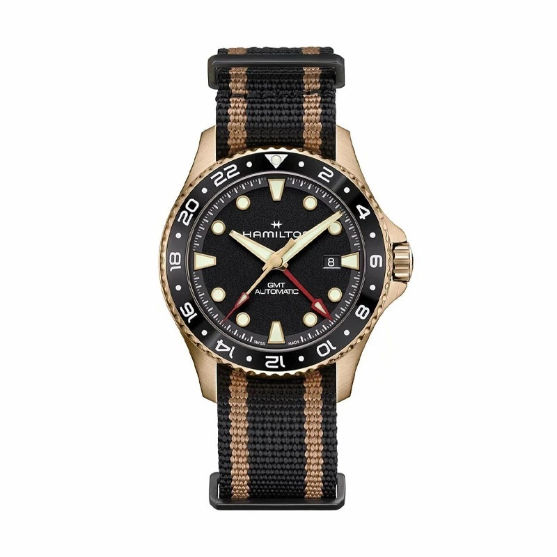 Hamilton Khaki Navy Scuba Auto GMT 43mm Bronze Black Dial Black NATO H82565930