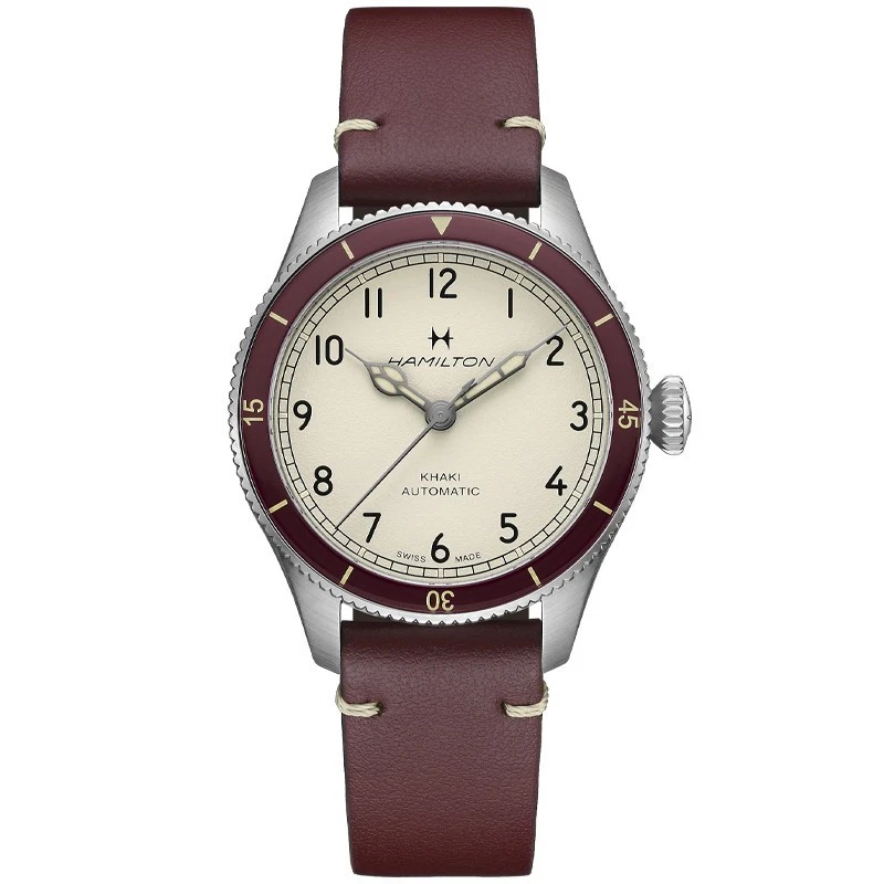 Hamilton Khaki Aviation Pilot Pioneer Auto 38mm White Dial Burgundy Bezel H76265810