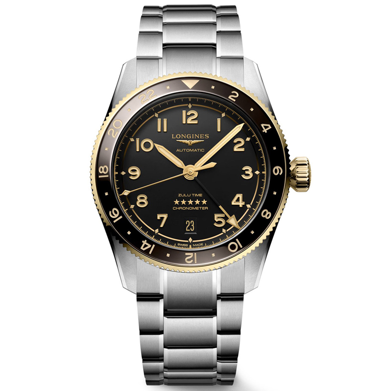 Longines New Spirit Zulu Time 39mm GMT 18kt Bezel Men's Watch L38025536