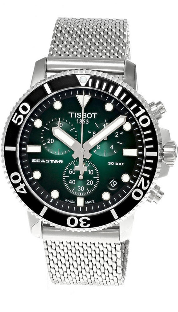 Tissot Seastar 1000 CHRONO 45.5mm Steel Green Dial Men's Watch T120.417.11.091.00 T1204171109100