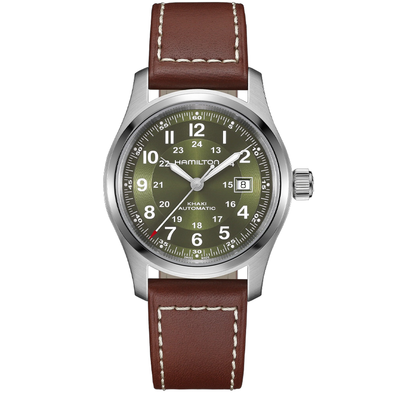 Hamilton Khaki Field Auto 42mm Green Dial Brown Leather H70605560