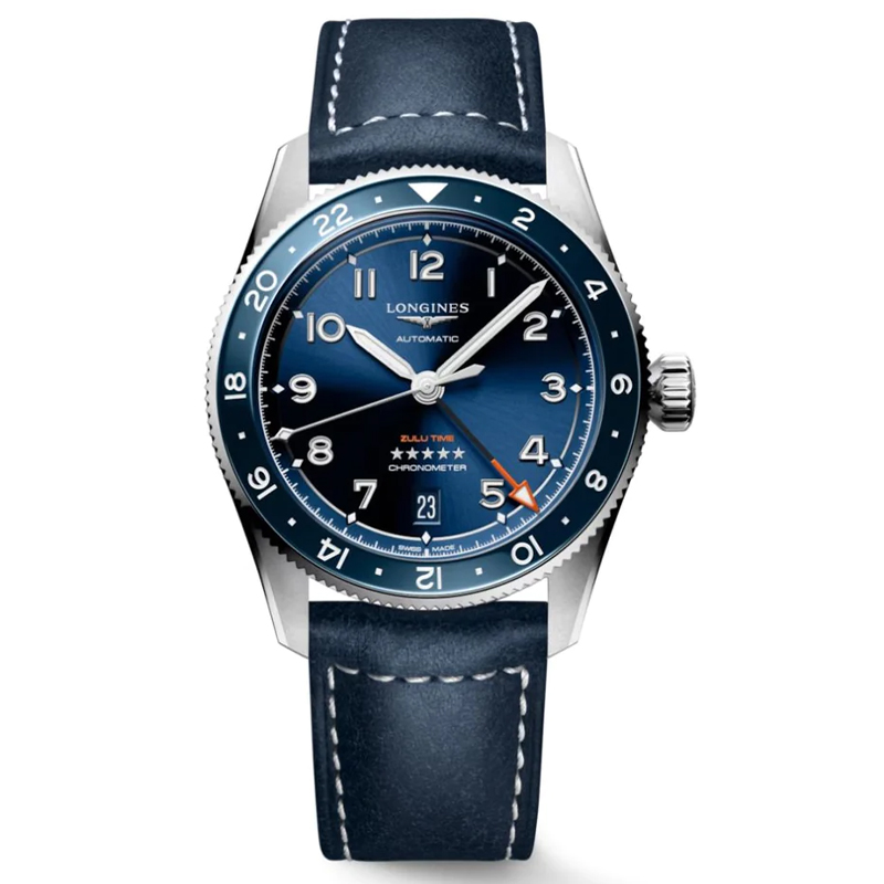 Longines Spirit Zulu Time 39mm Blue Dial GMT Leather Men's Watch L38024932