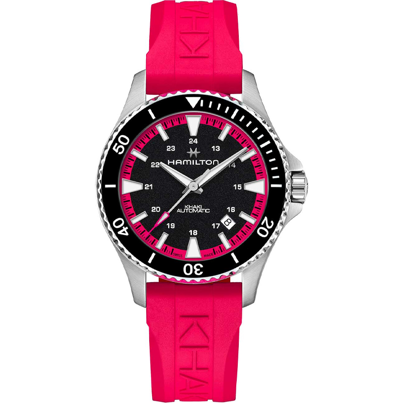 Hamilton Khaki Navy Scuba Auto 40mm Black Dial Magenta/Pink Rubber H82395330