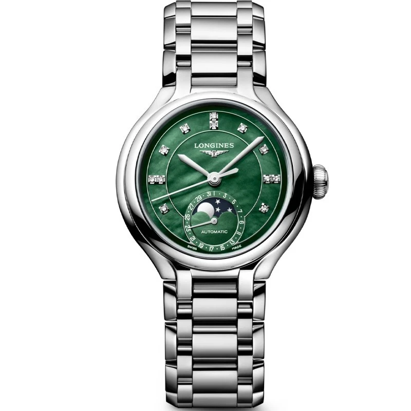 Longines PrimaLuna Moonphase 34mm Green MOP Dial Women's Watch L81264076