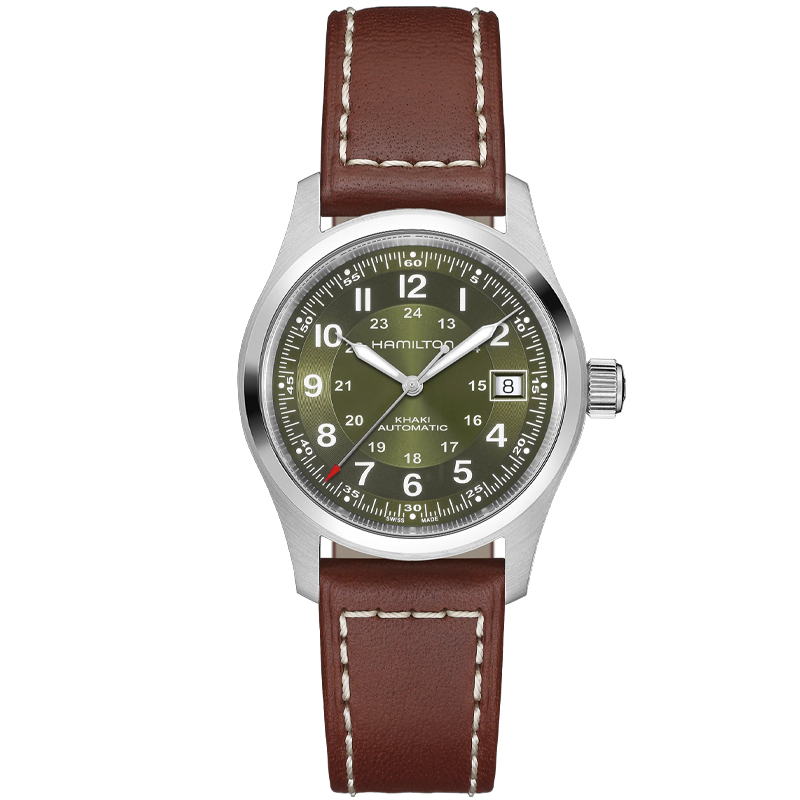 Hamilton Khaki Field Auto 38mm Green Dial Brown Leather H70455560