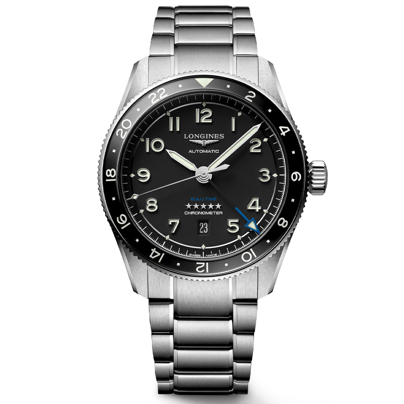 Longines Spirit Zulu Time 39mm Black Dial Steel Men's Watch L38024536