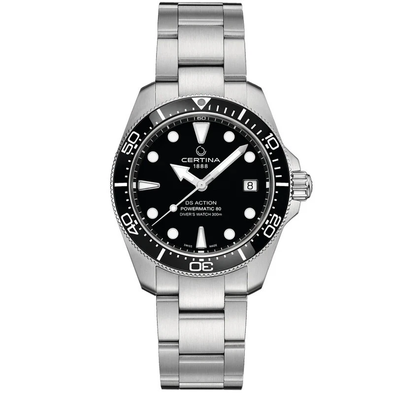 Certina DS Action Diver Powermatic 80 38mm Black Dial Stainless Steel Bracelet Men's Swiss Diving Watch C0488071105100