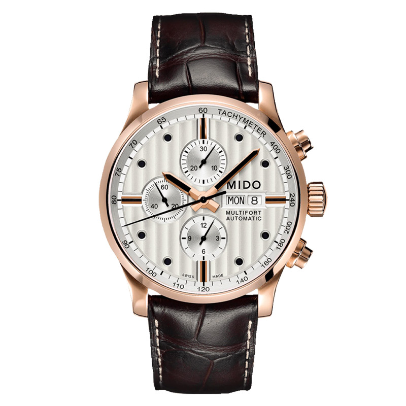 Multifort Chronograph Rose Gold Bezel Brown Strap Men's Watch M0056143603100