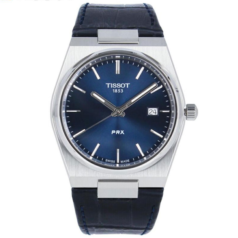 Tissot PRX 40mm Quartz Blue Dial Alligator Embossed Leather Strap Men's Watch T137.410.16.041.00 T1374101604100