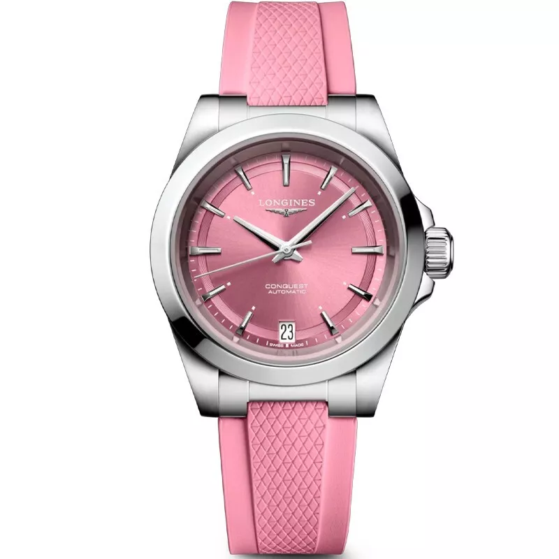 Longines Conquest 34mm Pink Dial Rubber Women's Watch L34304999