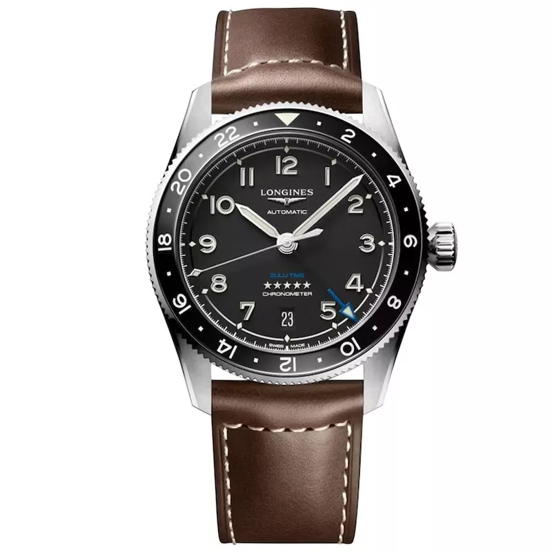 Longines Spirit Zulu Time GMT 39mm Brown Leather Men's Watch L38024532