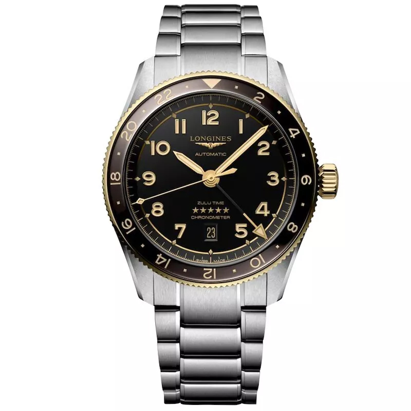 Longines New Spirit Zulu Time 42mm GMT 18kt Bezel Men's Watch L38125536