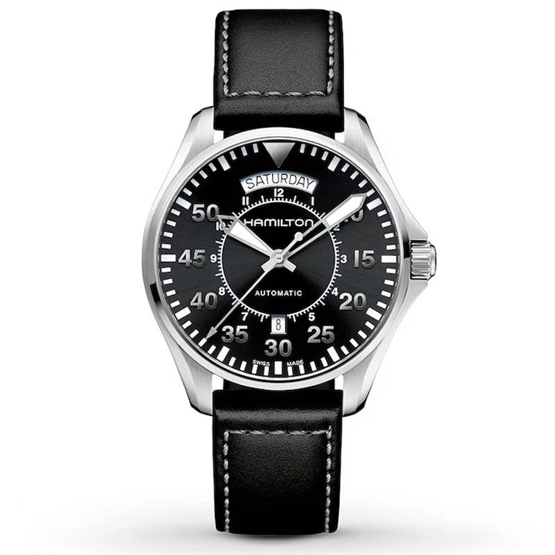 Hamilton Khaki Aviation Pilot Day Date Auto 42mm Black Leather H64615735