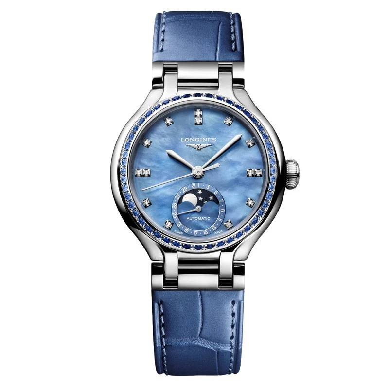 Longines PrimaLuna Moonphase 34mm Blue MOP Women's Watch L81260972