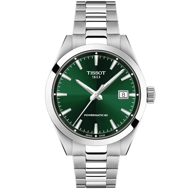 Tissot Gentleman Powermatic 80 Silicium Automatic 38mm Green Sunburst Dial Stainless Steel Bracelet Men's Watch T165.807.11.091.00