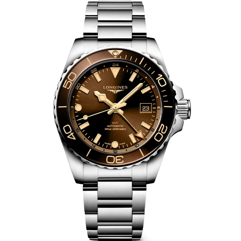 Longines HydroConquest GMT Automatic 41mm Brown Dial Stainless Steel Bracelet Men's Swiss Diver Watch L3.790.4.66.6 L37904666