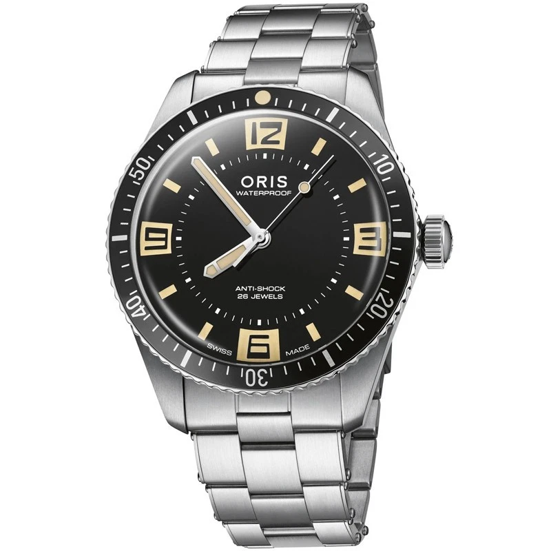 Oris Divers Sixty-Five 60th Anniversary Edition Automatic 40mm Black Dial Stainless Steel Bracelet Men's Swiss Diver Watch 01 733 7772 4034-Set